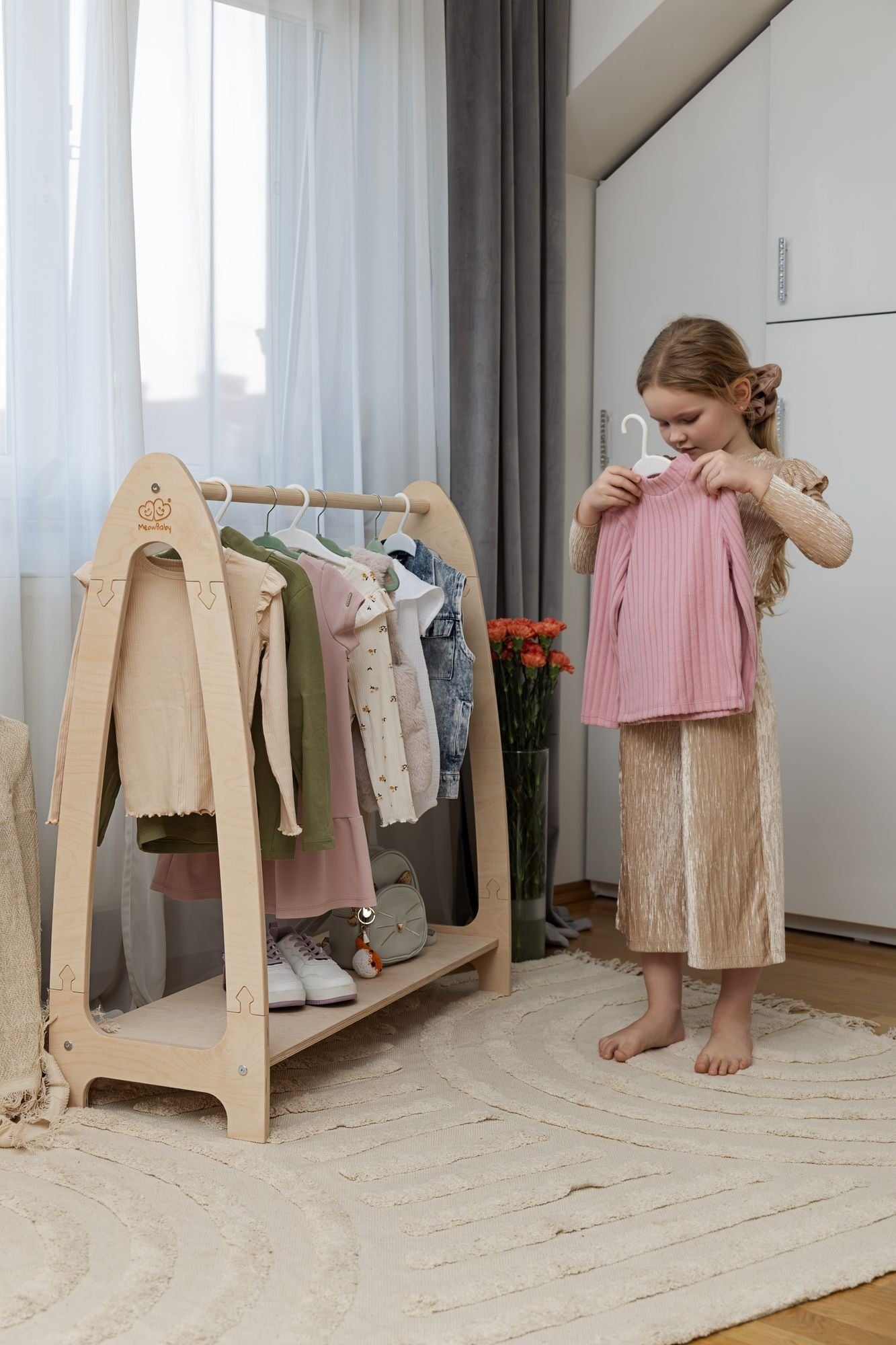 Arched Clothing Rack For Children - Large Natural Wood